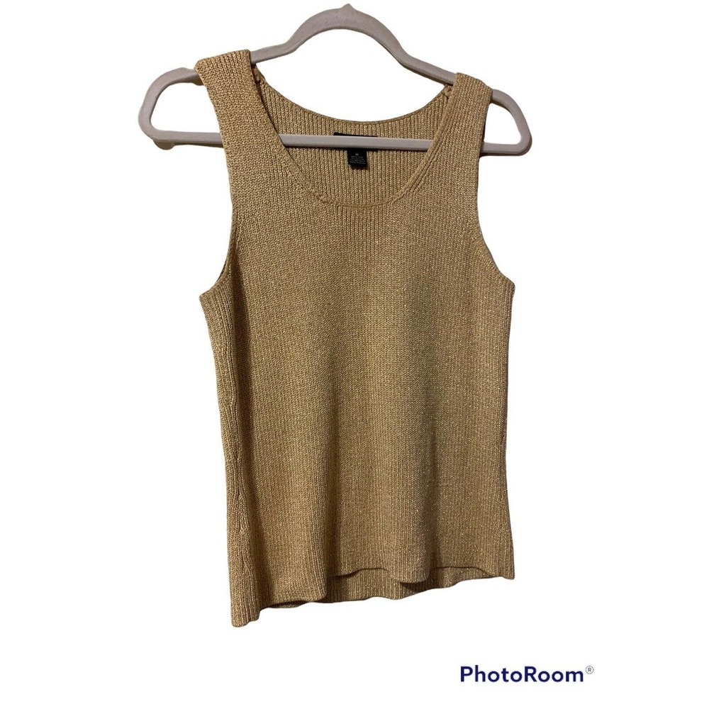 ANN TAYLOR Women’s Gold Shimmer Sleeveless Sweater Silk Tank Size Medium